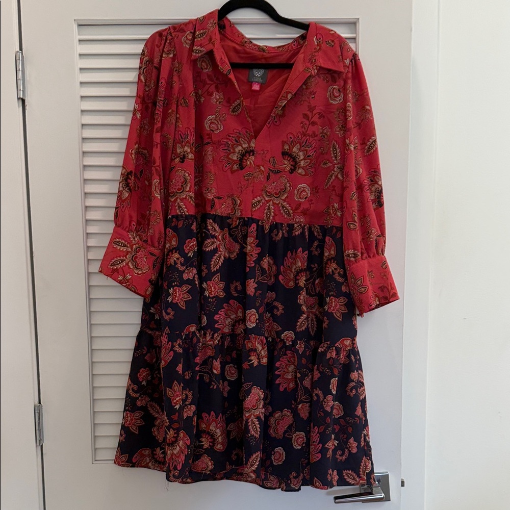 Vince Camuto Red and Blue Floral Long Sleeve Dress